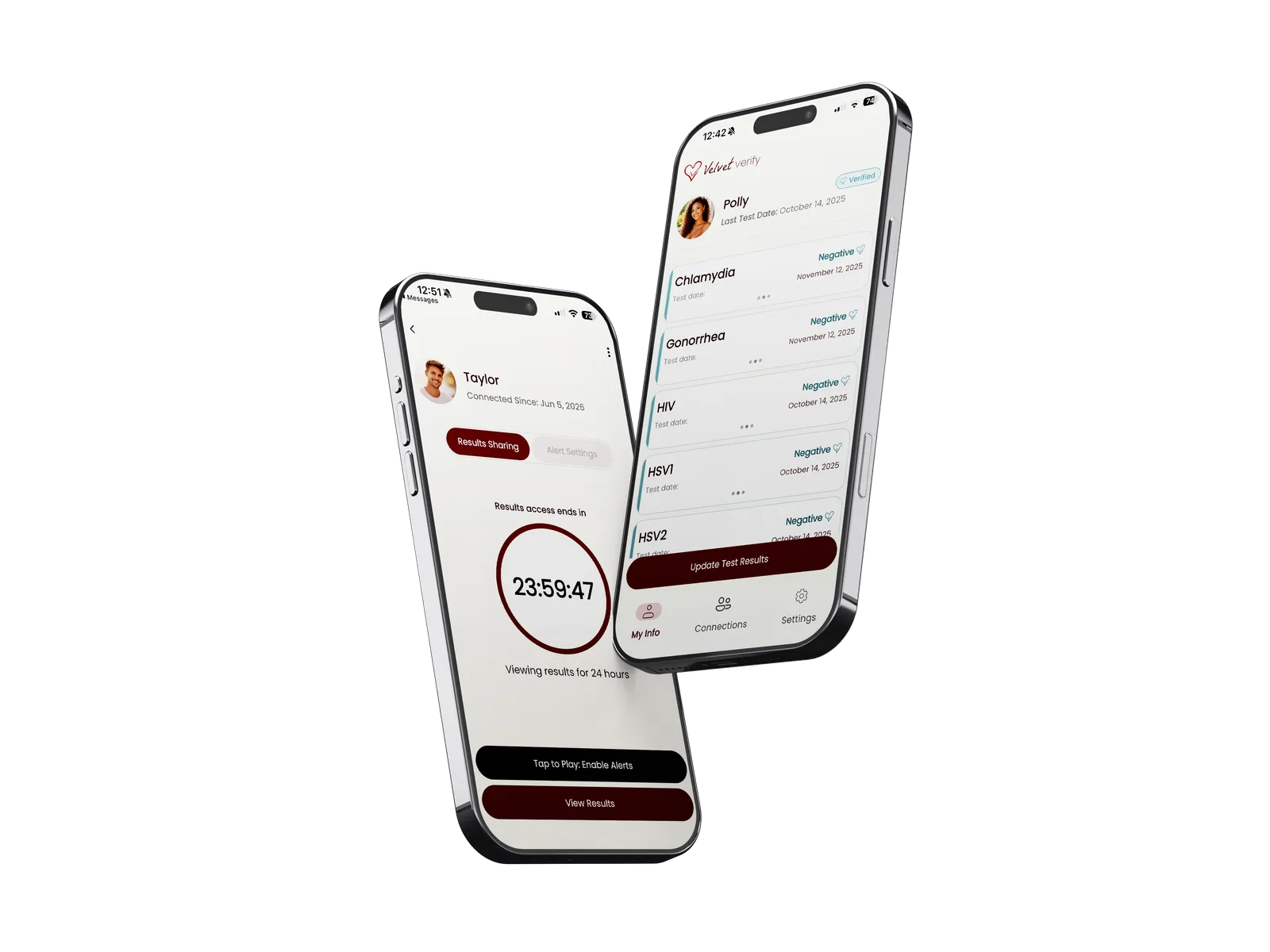 Velvet Verify mobile app shown on two phones